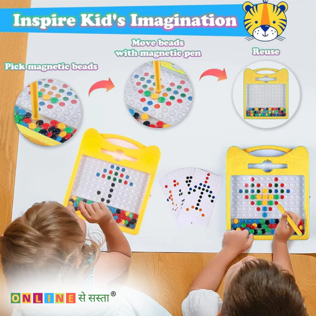 Magnetic Dot Art Drawing Board For Toddlers | Indoor Mini Doodle Board With Magnetic Pen & Beads