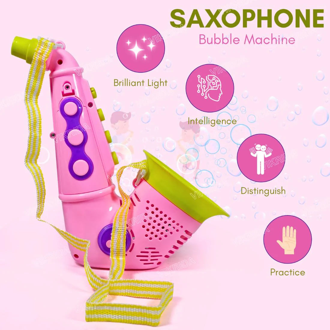 Saxophone Bubble Machine for Kids – Automatic Bubble Gun with Rechargeable Battery & Bubble Solution