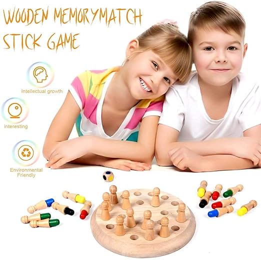 Wooden Memory Chess Board Game Educational Toys for 5 Years + Girls and Boys Memory Building Toys (Memory Chess)