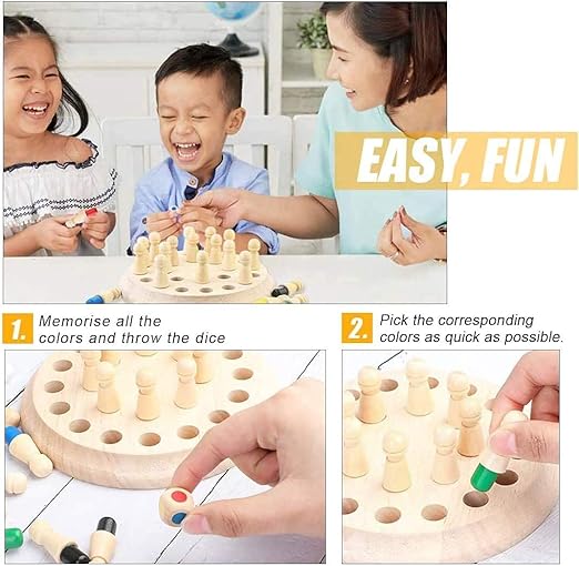 Wooden Memory Chess Board Game Educational Toys for 5 Years + Girls and Boys Memory Building Toys (Memory Chess)