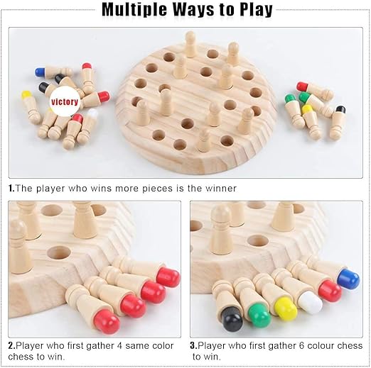 Wooden Memory Chess Board Game Educational Toys for 5 Years + Girls and Boys Memory Building Toys (Memory Chess)