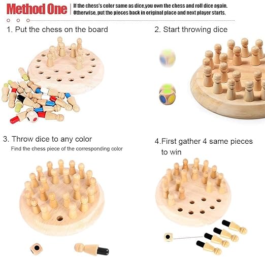 Wooden Memory Chess Board Game Educational Toys for 5 Years + Girls and Boys Memory Building Toys (Memory Chess)