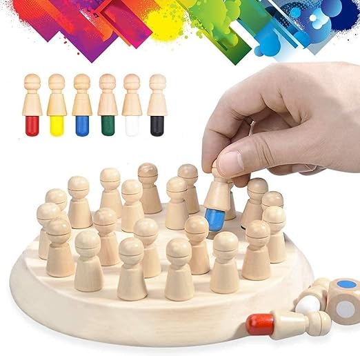 Wooden Memory Chess Board Game Educational Toys for 5 Years + Girls and Boys Memory Building Toys (Memory Chess)