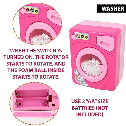 Household Home Appliances Kitchen New Play Sets Toys for Girls with Realistic Sound, Washing Machine, Sewing Machine, Vacuum Cleaner & Iron (Pink) (6Pcs)
