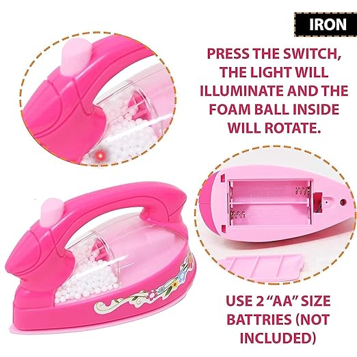 Household Home Appliances Kitchen New Play Sets Toys for Girls with Realistic Sound, Washing Machine, Sewing Machine, Vacuum Cleaner & Iron (Pink) (6Pcs)