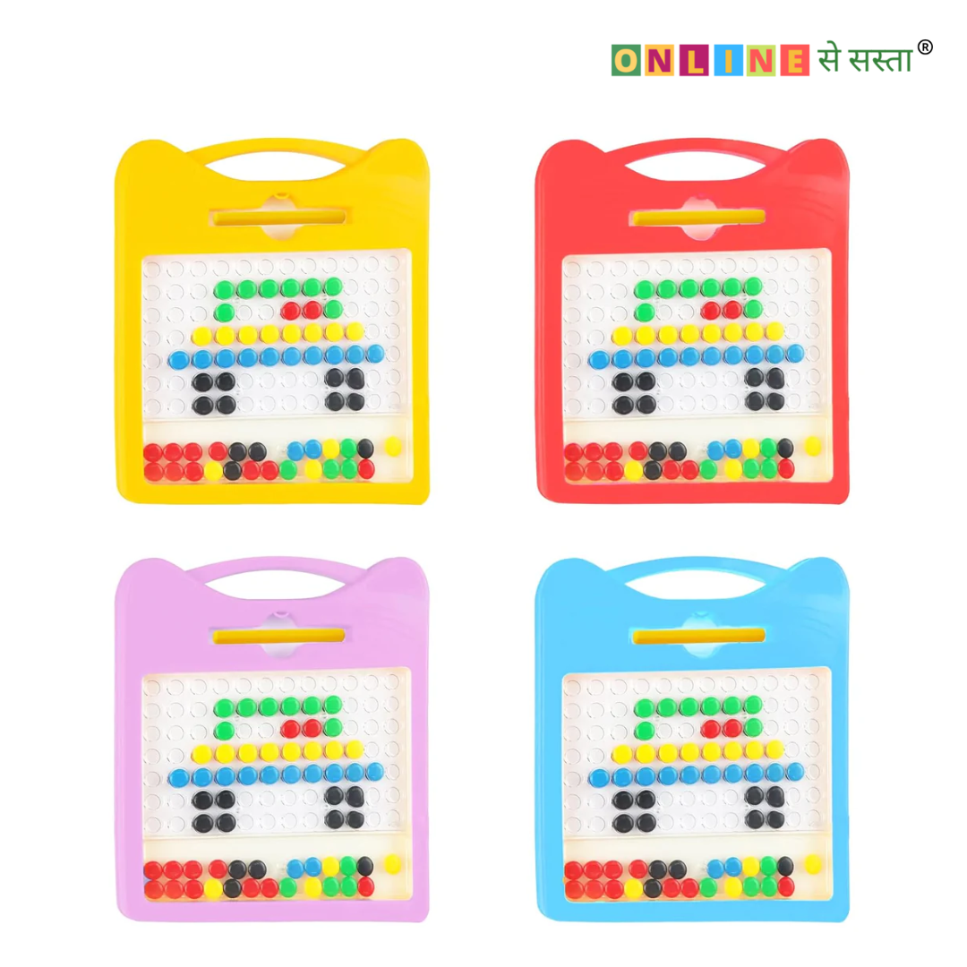 Magnetic Dot Art Drawing Board For Toddlers | Indoor Mini Doodle Board With Magnetic Pen & Beads