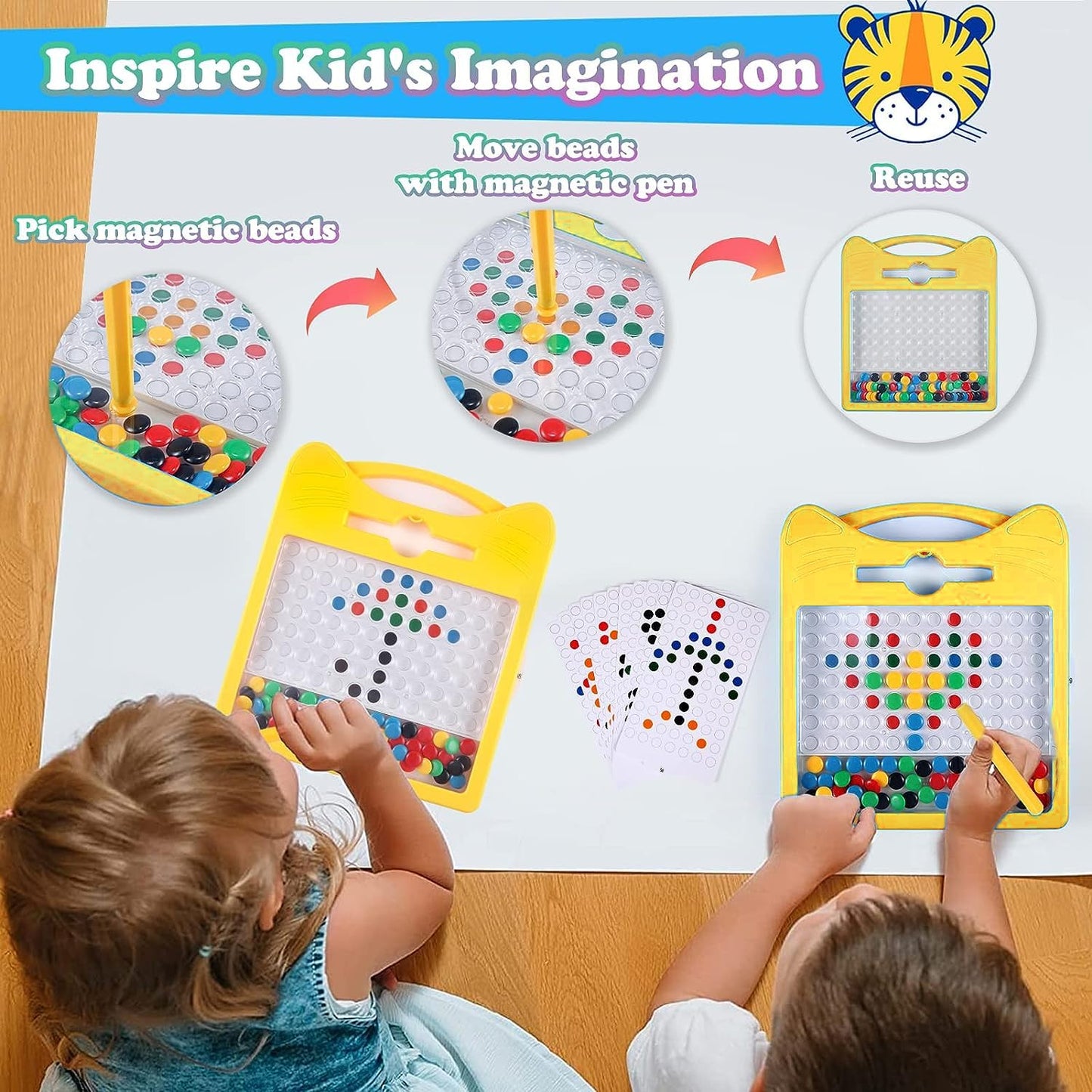 Magnetic Dot Art Drawing Board For Toddlers | Indoor Mini Doodle Board With Magnetic Pen & Beads