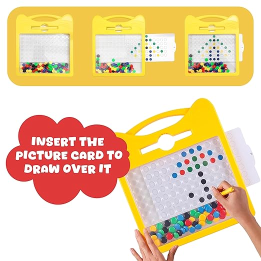 Magnetic Dot Art Drawing Board For Toddlers | Indoor Mini Doodle Board With Magnetic Pen & Beads