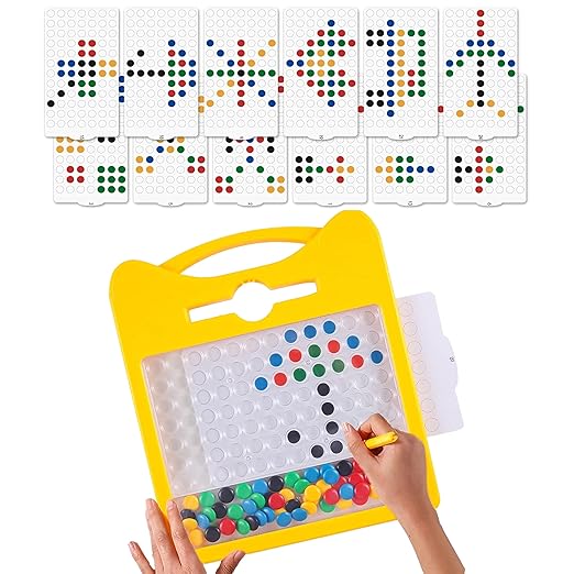 Magnetic Dot Art Drawing Board For Toddlers | Indoor Mini Doodle Board With Magnetic Pen & Beads