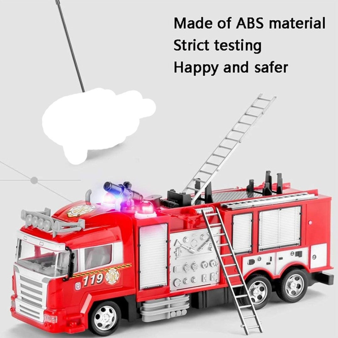 Remote Control Fire Truck Smoke Spray Fire Brigade Rescue Truck 2.4 Ghz with Mist Water Spray Function Remote Control Toy for Kids - Red