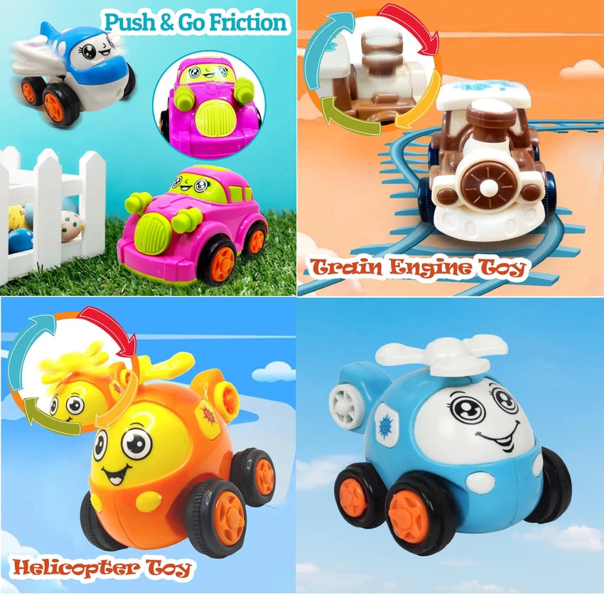 Friction Powered Toy Set of Car, Train, Plane & Helicopter for Kids (Multicolor, Pack of: 4)