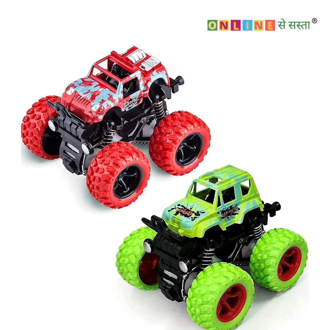 Monster Truck Toys for Kids Friction Powered Monster Truck Car Toy for Baby Push & Go Toys 4wd Monster Truck Combo Set for Boys & Girls red & Green ( Pack of 2 Piece Random Color )