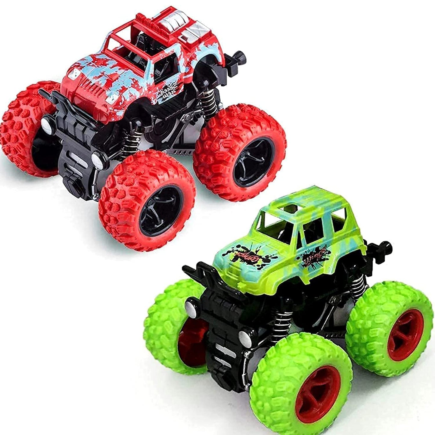 Monster Truck Toys for Kids Friction Powered Monster Truck Car Toy for Baby Push & Go Toys 4wd Monster Truck Combo Set for Boys & Girls red & Green ( Pack of 2 Piece Random Color )