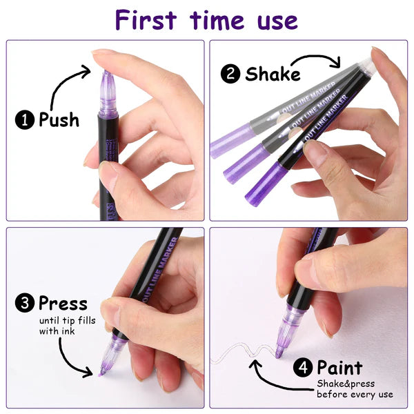 Outline Metallic Marker Pens,  Perfect for Birthday Greeting, Drawing, Scrapbooks, Posters, Rock Paintings, DIY Art Crafts