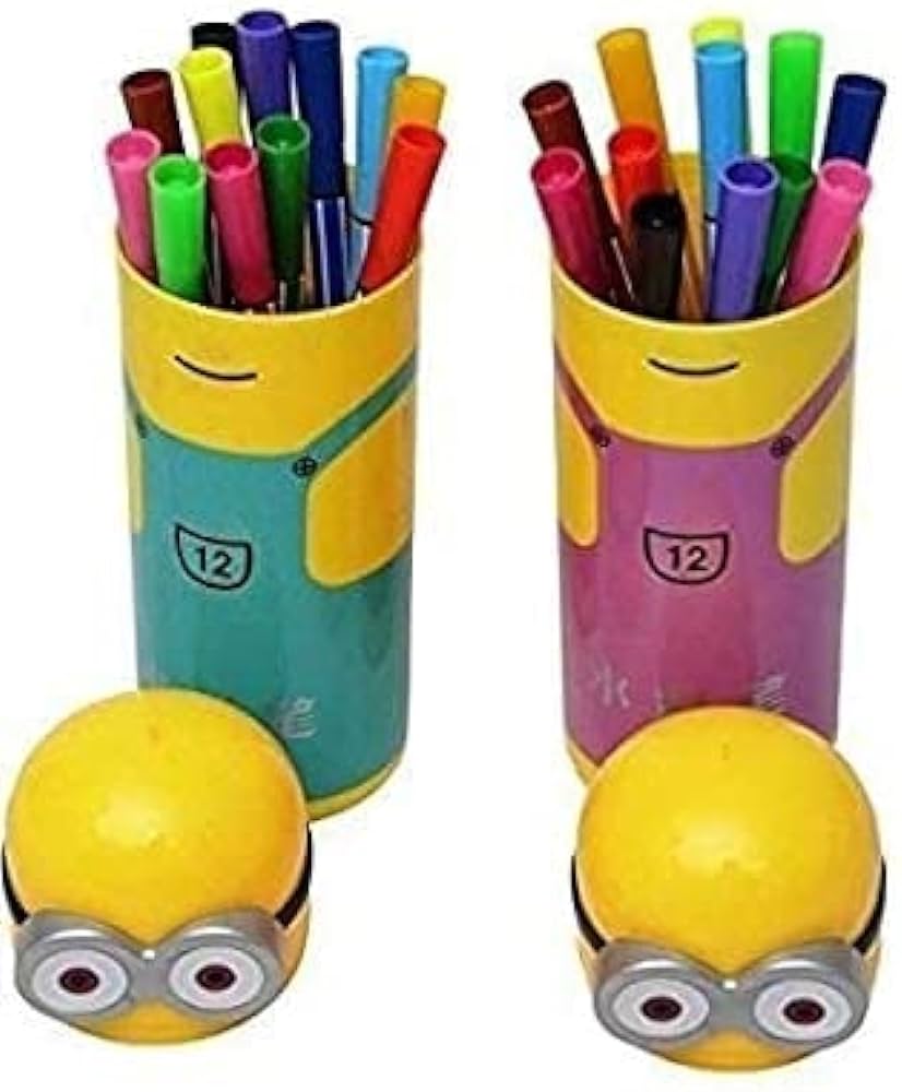 Minions Shaped Sketch Pen-Pencil Box Included with 12 Sketch Pen Set for School Kids (Multicolor)