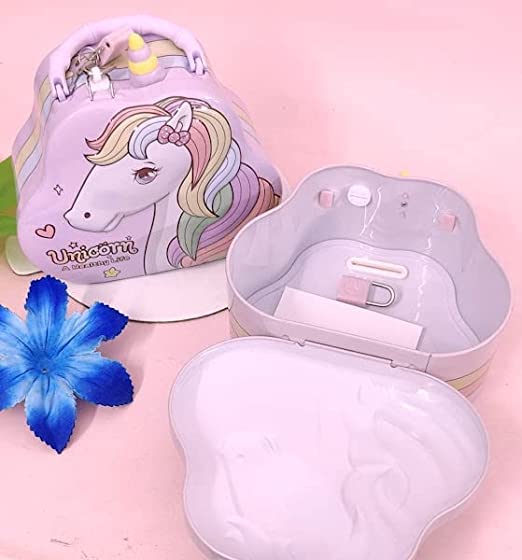 Unicorn Piggy Bank - Stylish Money Saving Tin Coin Bank with Lock and Key