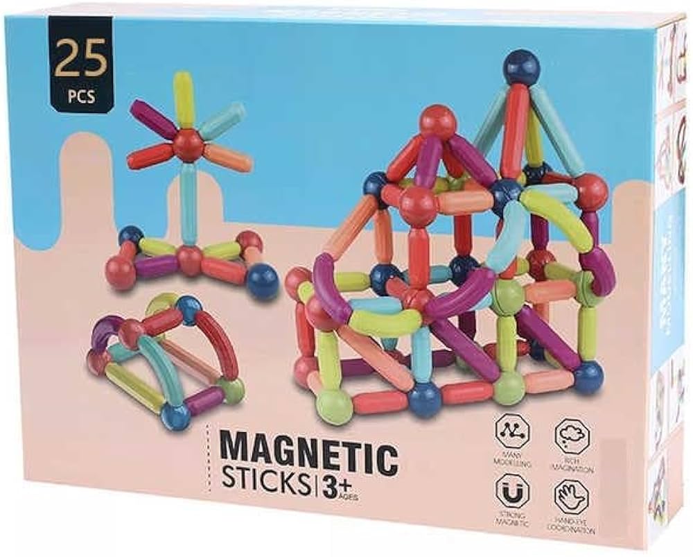 Magnetic Sticks Building Blocks Toy for Kids, Magnetic Balls and Rods Set Kids Montessori Toys Stacking Toys for Kids Age 3+ Years (25 Pcs)