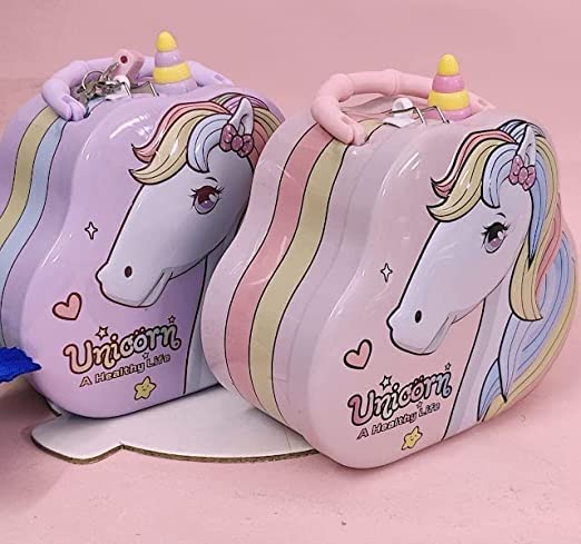 Unicorn Piggy Bank - Stylish Money Saving Tin Coin Bank with Lock and Key