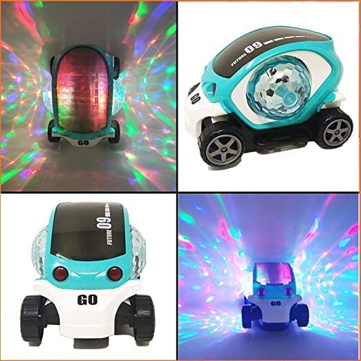 360 Degree Rotating Stunt Car, Bump and Go Toy with 4D Lights and Sounds Musical Car Toy 09 Future Car 3+ Years (Blue)