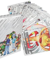 Playing Cards for Kids, 55 PCS,Rainbow Foil Card Assorted Cards TCG Deck Box - V Series Cards Vmax GX Rare Golden Cards and Common-Rare Mystery Card (Silver)
