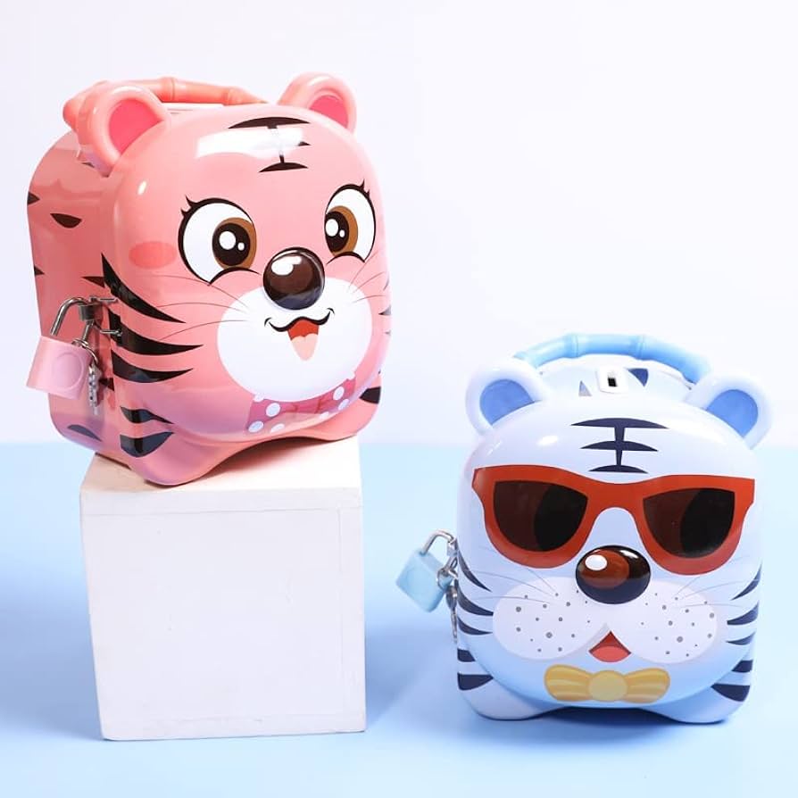 Tiger shaped Money Bank for Kids with Lock and Keys| Steel Coin Bank| 3D embossing Coin Bank