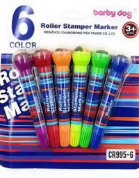 2 In 1 Roller Stamper Marker Pen Stationary (6 Pcs Set, Multicolor)
