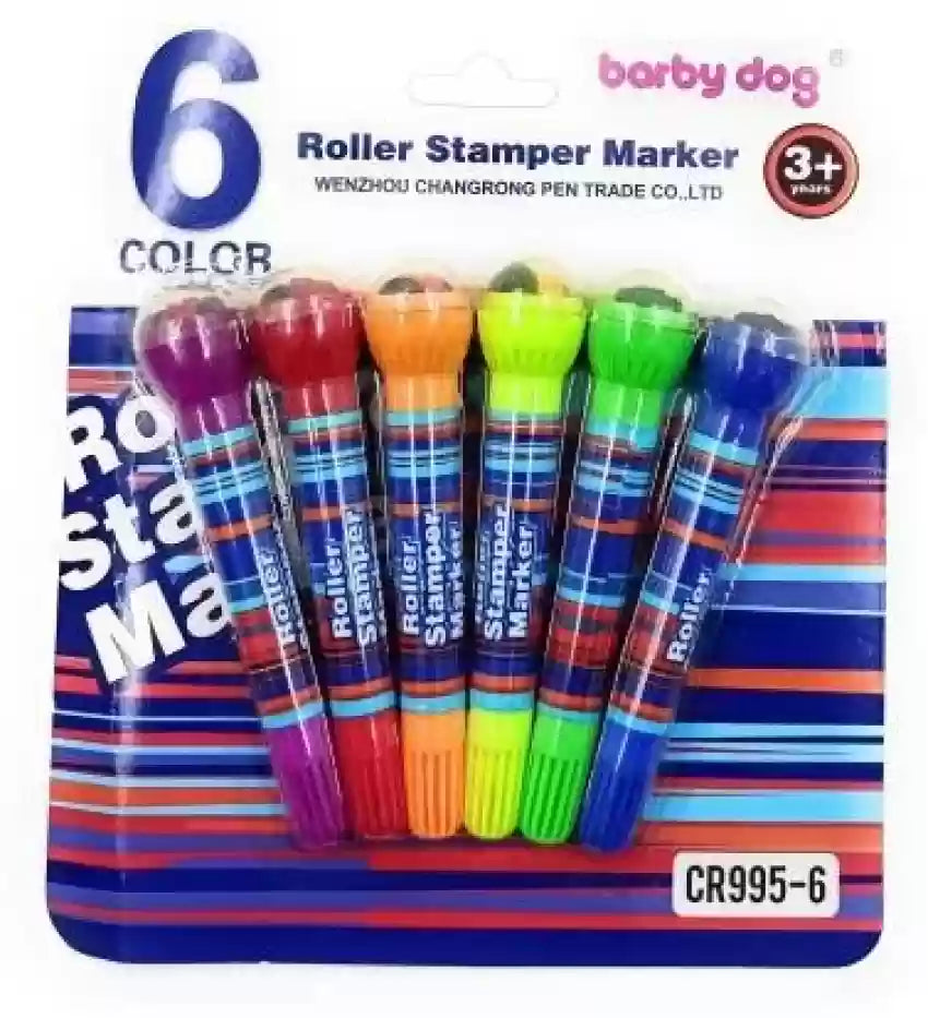 2 In 1 Roller Stamper Marker Pen Stationary (6 Pcs Set, Multicolor)