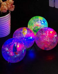 Crystal Bouncing LED Flashing Rubber Fun Ball For Kids- Multi Glitter
