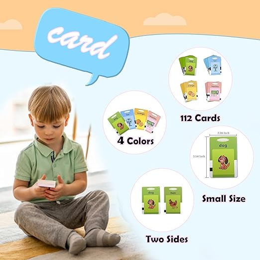 Rechargeable Educational Learning Talking Flash Cards for 2 Year Old Kids Boys Girls Baby Montessori Toys