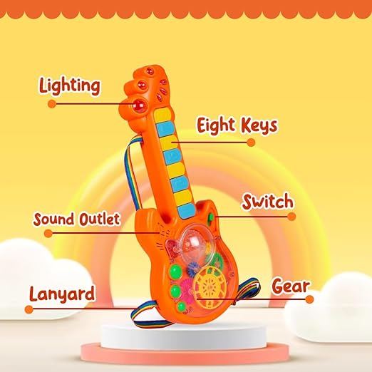 Battery Operated Musical Toy Guitar with 8 Keys & 3D Gear & Flash Light Effects for Kids/Baby/Girls/Boys/Gifts/Toddlers