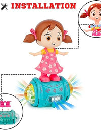 Fashion Girl Musical Dancing Girl 360 Degree Rotating with 5D Light and Musical Sound Activity Kids' Play Center Toy with Bump and Go Functions 1+ Year Kids
