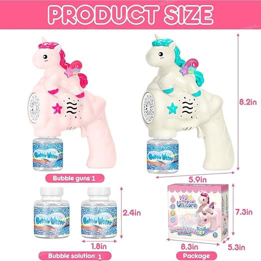 Electric Unicorn Bubble Machine Gun With 1 Bottles Bubble Refill Solution for Kids