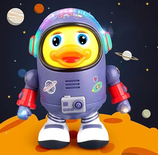 Dancing Space Duck Toy Battery Operated Toy Figure with Lights and Sounds, Dancing Robot with Space Elements Designed for Infants,Babies,Kids (Pack of 1)