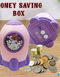 Rocket Piggy Bank for Kids | Steel Coin Bank| 3D embossing Coin Bank
