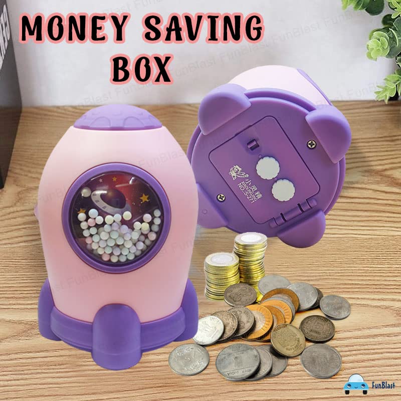 Rocket Piggy Bank for Kids | Steel Coin Bank| 3D embossing Coin Bank