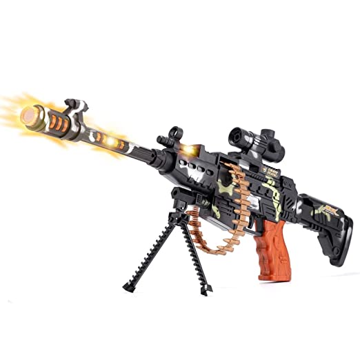 Machine Gun Toy with LED Flashing Lights and Sound Effects for Kids | Combat Military Mission Machine Gun