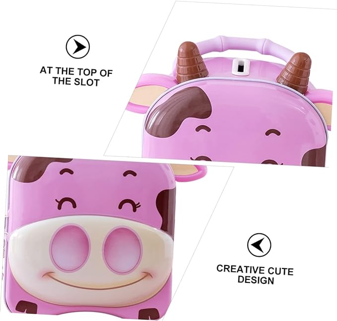 Cute Cow shaped Money Bank for Kids with Lock and Keys| Steel Coin Bank| 3D embossing Coin Bank