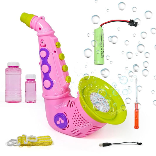 Saxophone Bubble Machine for Kids – Automatic Bubble Gun with Rechargeable Battery & Bubble Solution