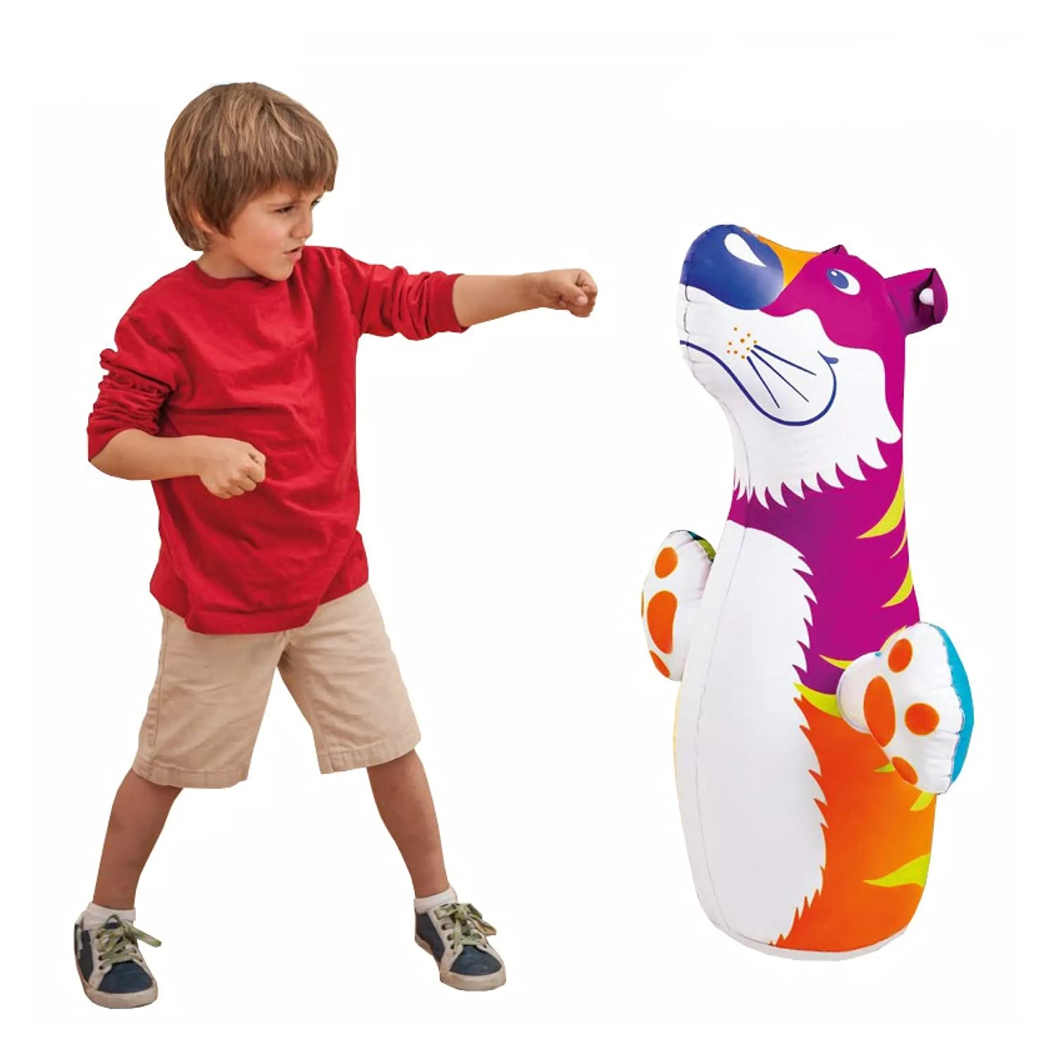 1450 Hit Me Inflated Toy for Kids Inflatable Tiger Toy Water Filled Base BOP for Toddlers PVC Punching Bag for Kids (Multi)