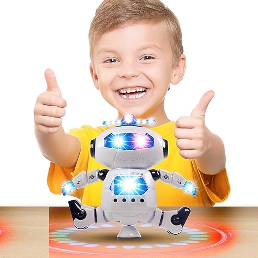 Dancing Naughty Robot with 3D Flashing Lights & Music for Kids, Battery Operated, Multi Color (360 Degree Dancing Smart Robot)