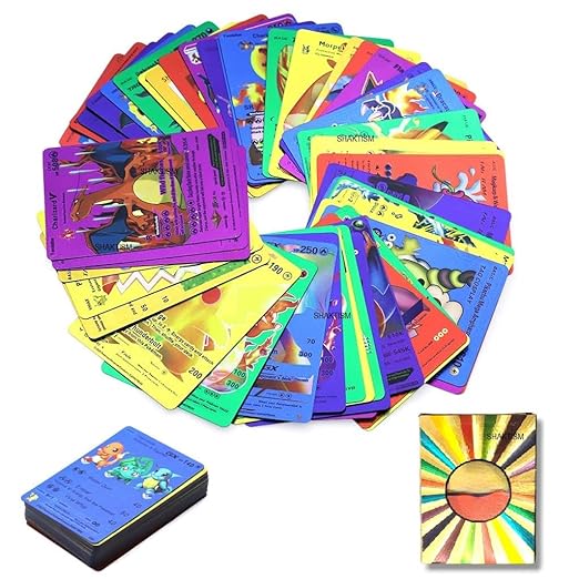 Playing Cards for Kids, 55 PCS,Rainbow Foil Card Assorted Cards TCG Deck Box - V Series Cards Vmax GX Rare Golden Cards and Common-Rare Mystery Card