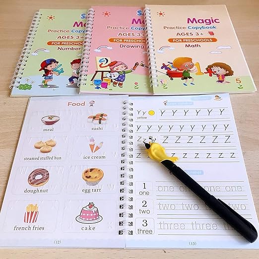 Magic Book for Kids, Sank Magic Practice Copybook, (4 Book+10 Refill+1 Pen+1 Grip) | Buy 1 Set get 1 Set Free**