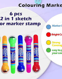 2 In 1 Roller Stamper Marker Pen Stationary (6 Pcs Set, Multicolor)
