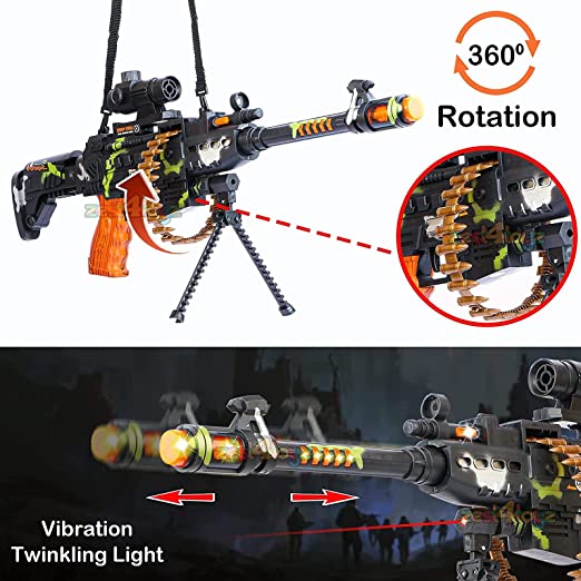 Machine Gun Toy with LED Flashing Lights and Sound Effects for Kids | Combat Military Mission Machine Gun