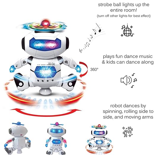 Dancing Naughty Robot with 3D Flashing Lights & Music for Kids, Battery Operated, Multi Color (360 Degree Dancing Smart Robot)