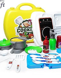 Smartcraft Ultimate Kid Chef Bring Along Kitchen Cooking Suitcase Set (27 Pieces) Luxury Kitchen Set Cooking Toy with Briefcase and Accessories Plastic Kitchen Food Play Set for Girls & Boys - Multicolor (New) - Made In India
