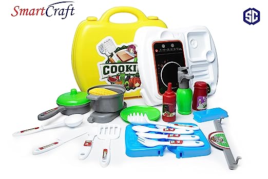 Smartcraft Ultimate Kid Chef Bring Along Kitchen Cooking Suitcase Set (27 Pieces) Luxury Kitchen Set Cooking Toy with Briefcase and Accessories Plastic Kitchen Food Play Set for Girls & Boys - Multicolor (New) - Made In India