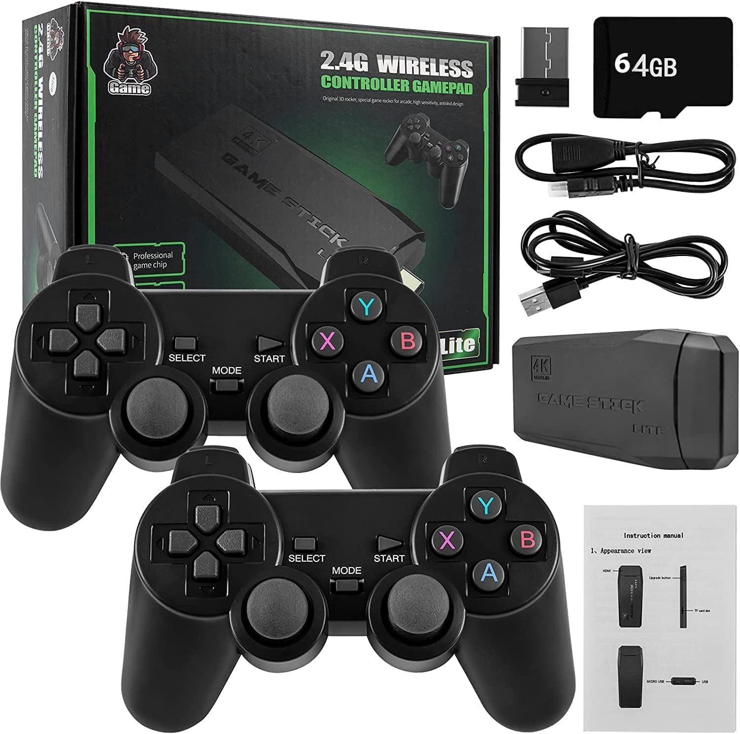 2.4G Wireless TV. Controller Gamepad with 64GB Memory Card, Black