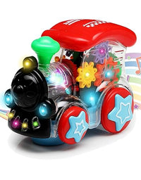 Battery Operated Gear Transparent Train Engine Toy with LED Lights and Musical Sound | Bump & Go Action Toy Train Engine for Kids
