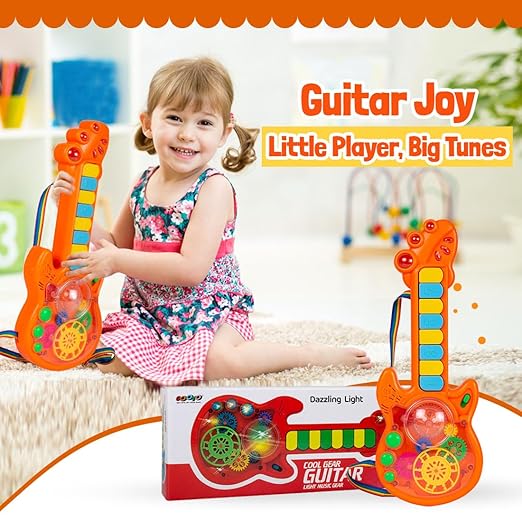 Battery Operated Musical Toy Guitar with 8 Keys & 3D Gear & Flash Light Effects for Kids/Baby/Girls/Boys/Gifts/Toddlers